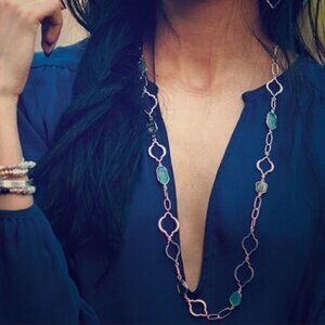 Stella & Dot Retired Semi-Precious Labradorite/Aqua Amazonite Link Necklace 35"